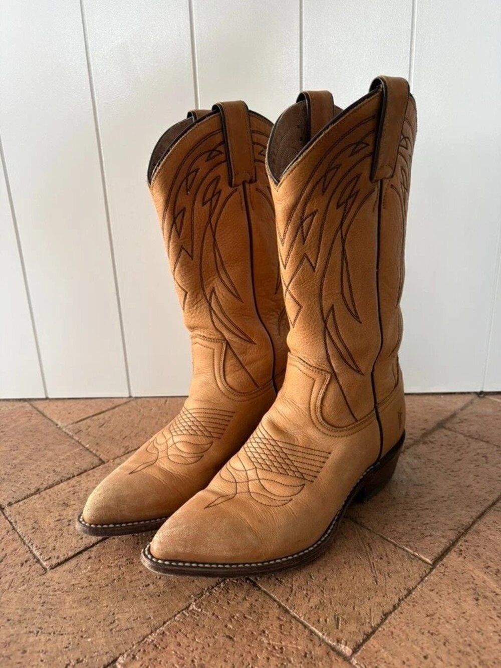 Frye Billy Cowboy Cowgirl Boots Light Tan Honey 8 - Picture 2 of 9